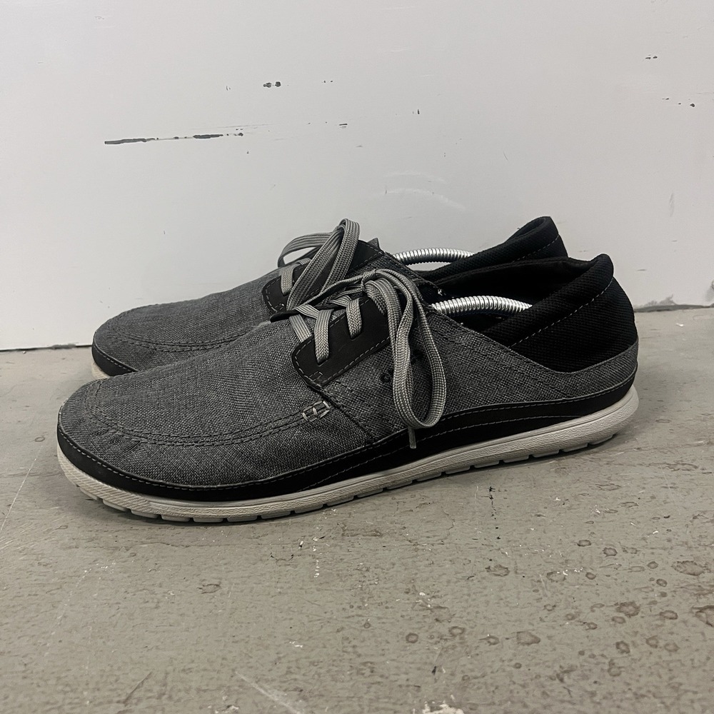 Crocs Men's Santa Cruz Lace-Up Loafers Gray Black Canvas Comfort Casual Shoes 13 - Picture 3 of 4